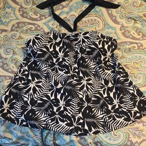 Chic Black and White Patterned Halter Swim Blouse